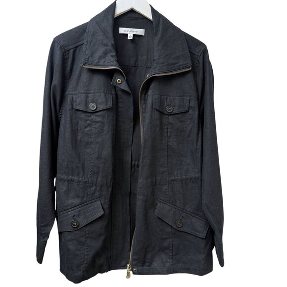 Croft & Barrow Jacket Size Large Black Linen Cotton Zip Front Utility - Picture 5 of 8